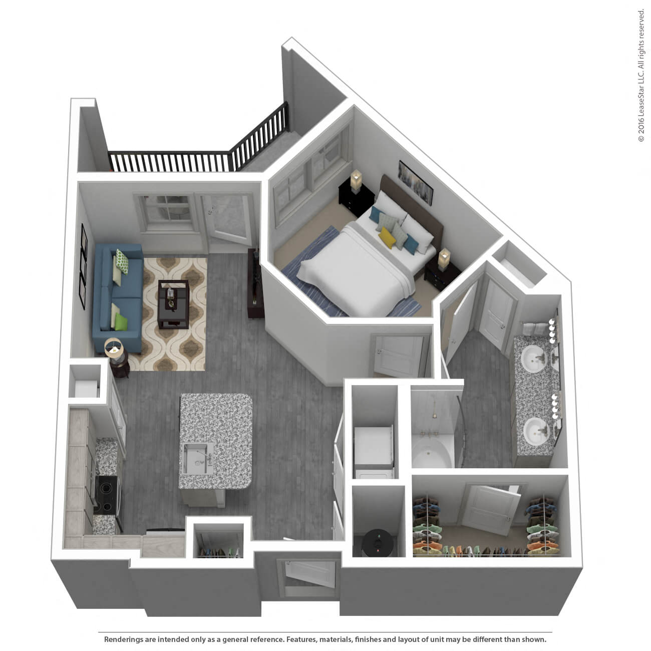 Floor plan for 1 bed, 1 bath, 720 sqft